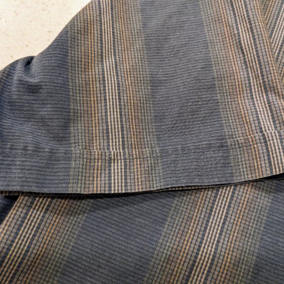 Van Heusen Mens Button down Short sleeve Blue tan stripe Shirt Large 16-16 1/2 - Picture 3 of 7